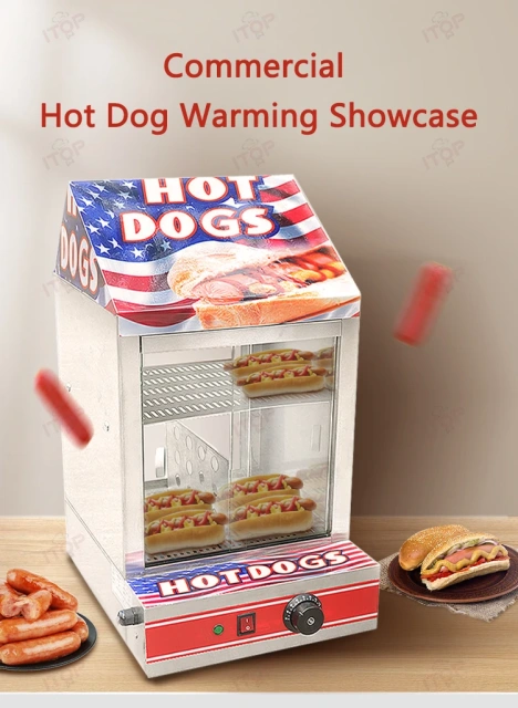 Stainless Steel Hot Dog Warmer Bakery Pastry Egg Tart Hamburg Warm Cabinet Fried Food Warming Showcase