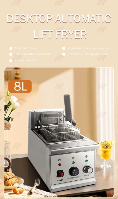 Multifunctional 8L Stainless Steel Deep Fryer Automatic Lifting Oil Frying Machine For Chicken Chop French Fries Potato Fish