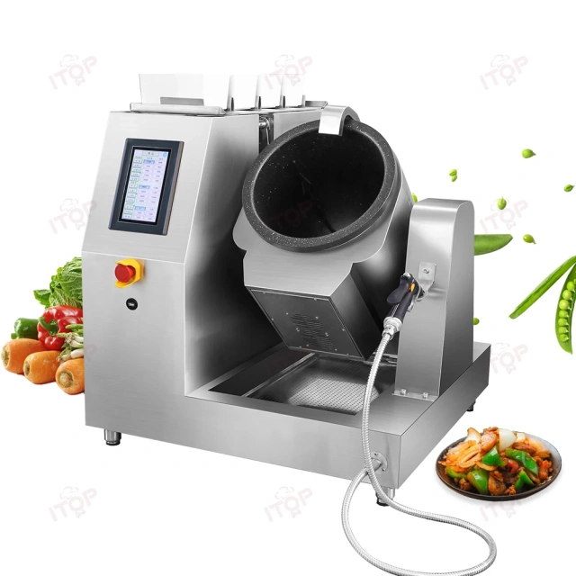 Large Capacity Heavy Duty Electromagnetic Induction Automatic Stir Fry Cooking Machine Store 500+ Recipes Touch Screen Display