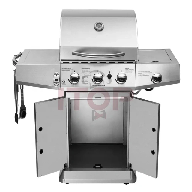Home Family 4 Burners Barbecue Machine Stainless Steel Outdoor Grill Villa Party Gas Grill Machine With CE