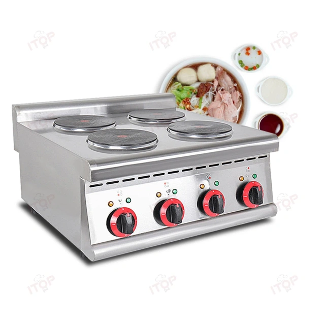 Commercial Electric Cooking Stove 8kw Countertop 4 Head Food Cooker Combination Cooking Range
