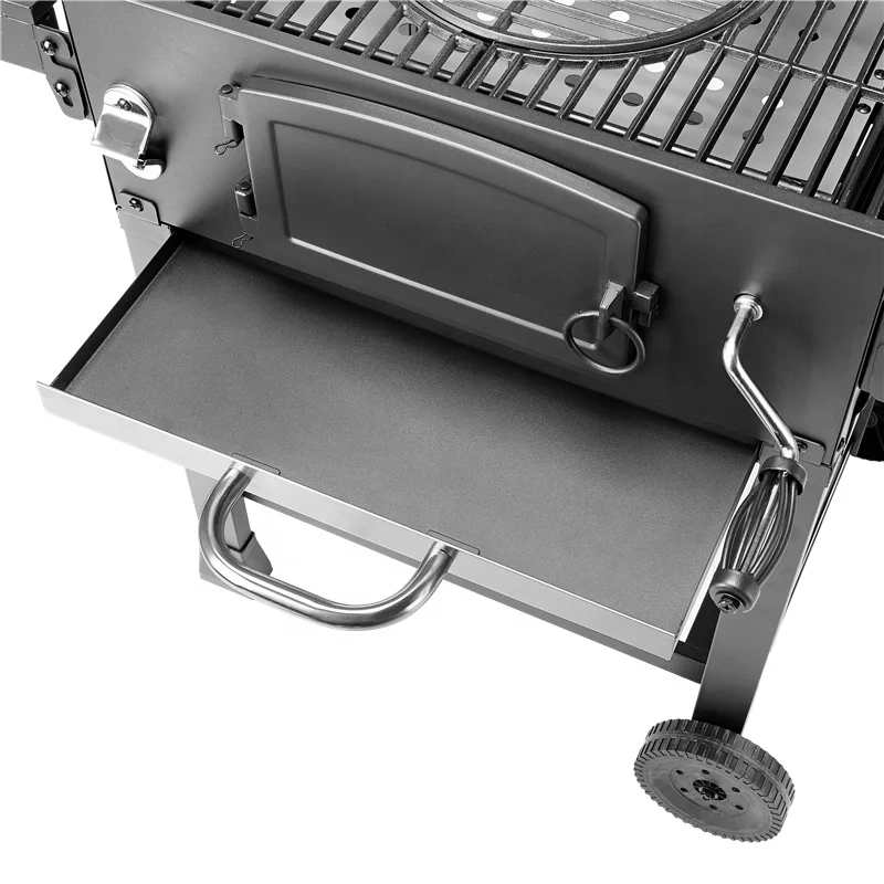 Outdoor Commercial Charcoal Rotisserie Rotating BBQ Grill Cast Iron Barbecue Carbon Smokers Grill Trolley