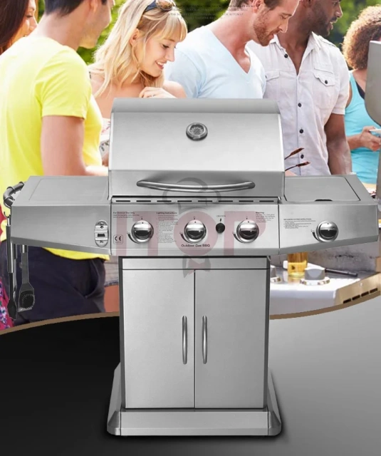 Home Family 4 Burners Barbecue Machine Stainless Steel Outdoor Grill Villa Party Gas Grill Machine With CE