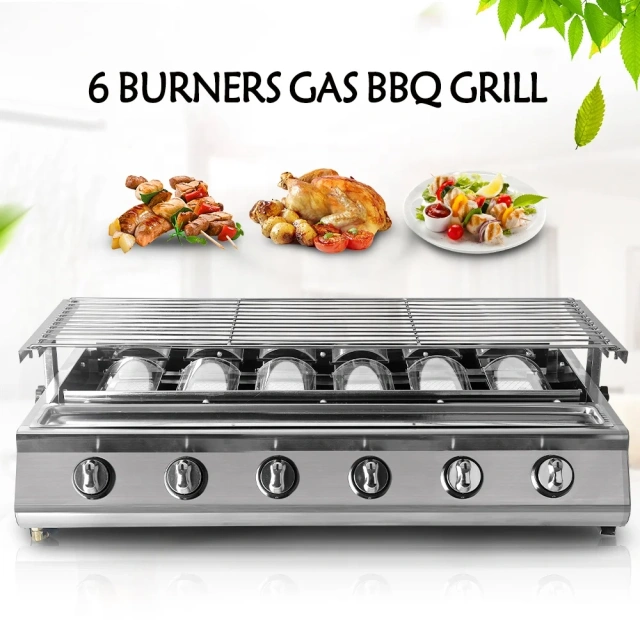 Family Party Household Restaurant Commercial Gas BBQ Grill Machine 6 Burners Outdoor Bbq Gas Grill