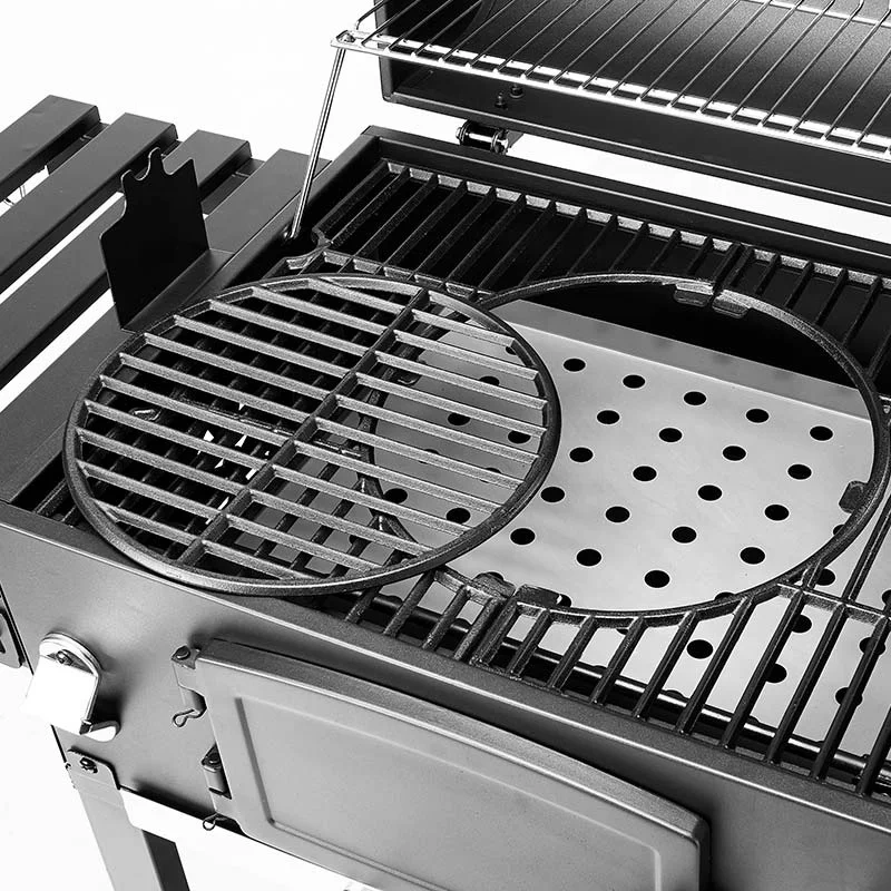 Outdoor Commercial Charcoal Rotisserie Rotating BBQ Grill Cast Iron Barbecue Carbon Smokers Grill Trolley
