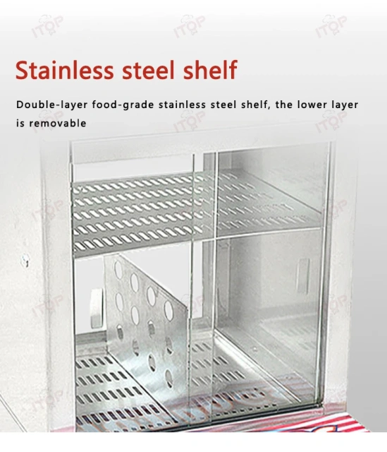 Stainless Steel Hot Dog Warmer Bakery Pastry Egg Tart Hamburg Warm Cabinet Fried Food Warming Showcase