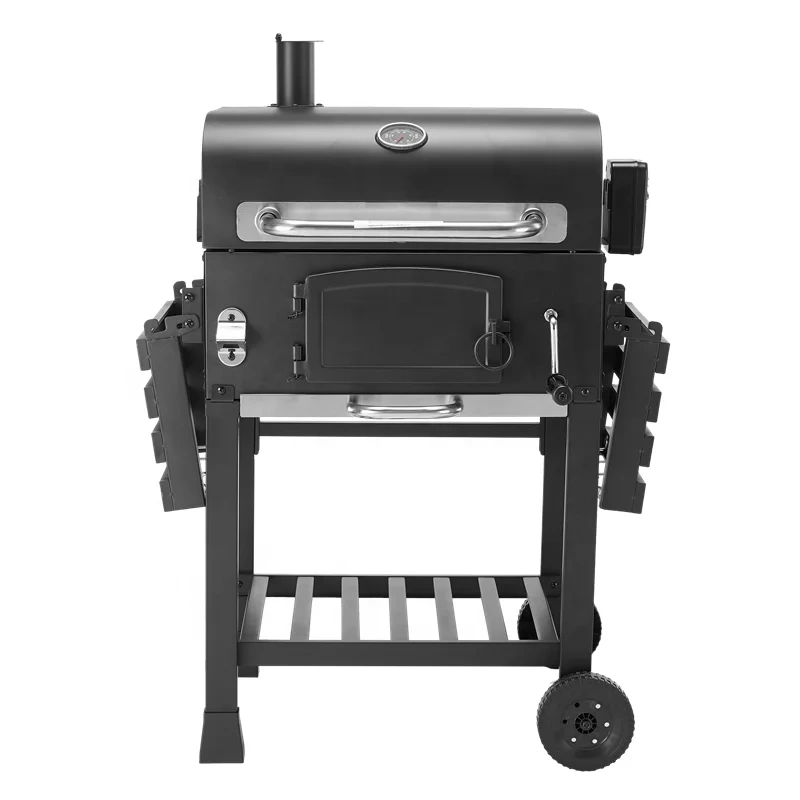 Outdoor Commercial Charcoal Rotisserie Rotating BBQ Grill Cast Iron Barbecue Carbon Smokers Grill Trolley
