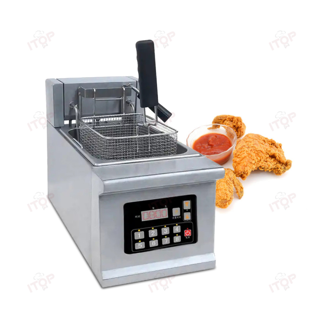 8L Automatic Lifting Electric Fryer Commercial Table Electric Fryer For Potato Chips Chicken With Over Temperature Protection