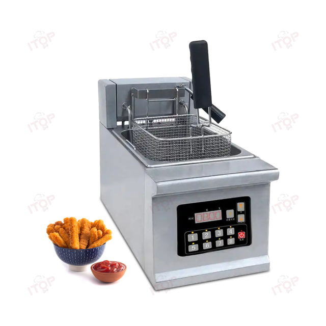 8L Automatic Lifting Electric Fryer Commercial Table Electric Fryer For Potato Chips Chicken With Over Temperature Protection
