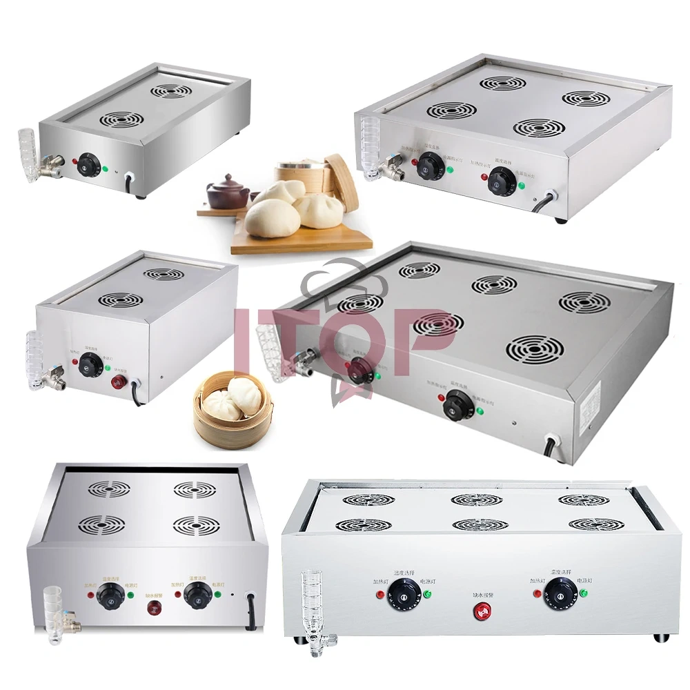 Temperature Adjust Electric Chinese Bun Steamer Machine 2 Holes Steam Outlet Commercial Stainless Steel Food Steamer