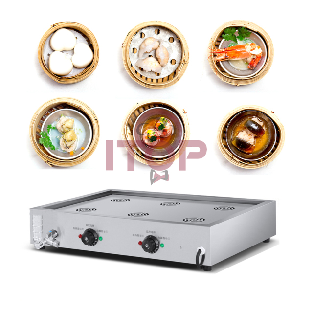 6 Holes Restaurant Steamed Bun Dessert Steamer Stainless Steel Dim Sum Steamer Commercial  Baozi Steaming Machine