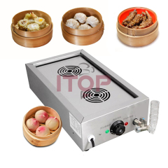 Temperature Adjust Electric Chinese Bun Steamer Machine 2 Holes Steam Outlet Commercial Stainless Steel Food Steamer