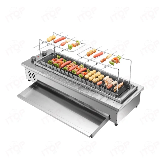16 Skewers Commercial Smokeless Bbq Grill Machine Electric Tabletop Skewers Roasting Meat Barbecue