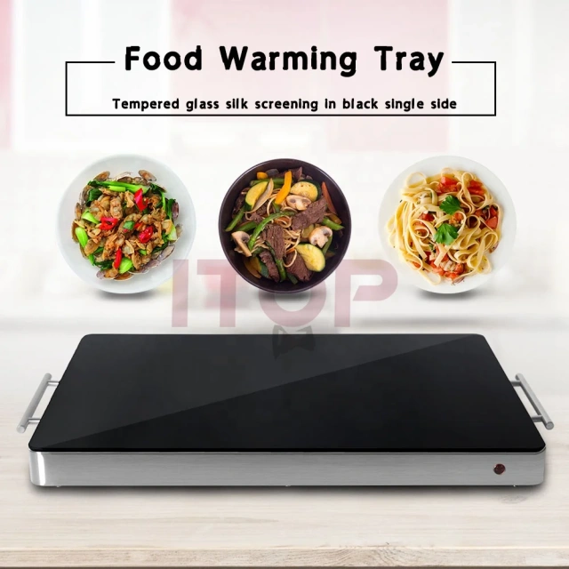 400W Electric Food Heating Plate Stainless Steel Body Food Warm Tray Glass Embedded Surface Wire Control Hot Plate Buffet 220V