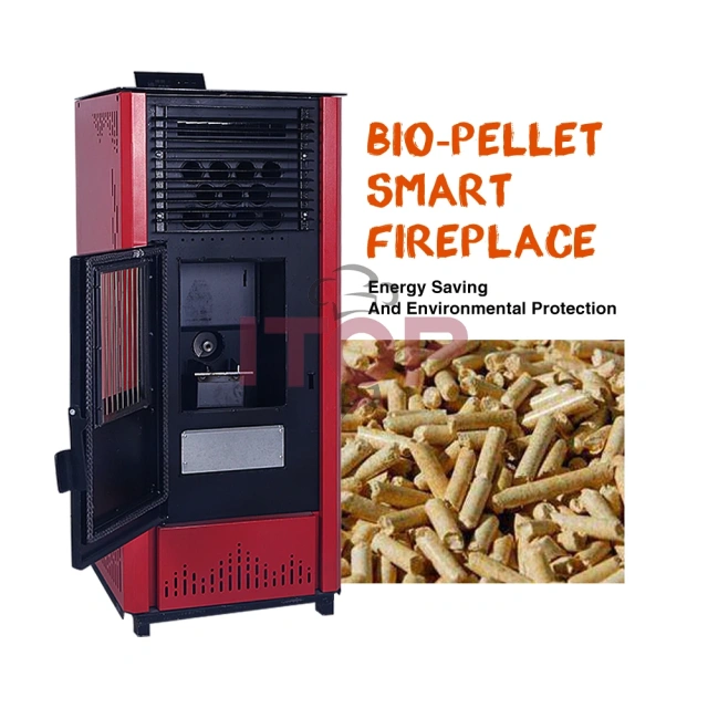 No Smoke Indoor Heaters Automatic Feeding Wood Burn Pellet Fireplace Cooking Biomass Indoor Heating Stove