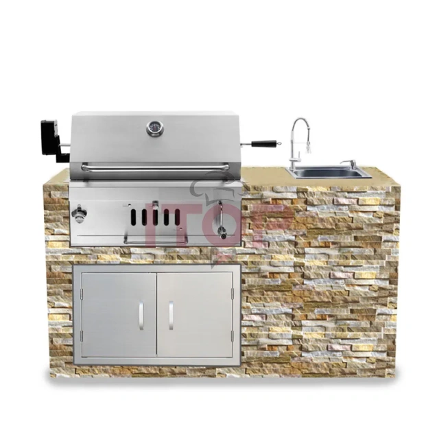 Large Outdoor Portable Camping Tabletop Full 304 Stainless Steel Built-in Charcoal Grill Bbq Gas Grills Family Barbecue Grill