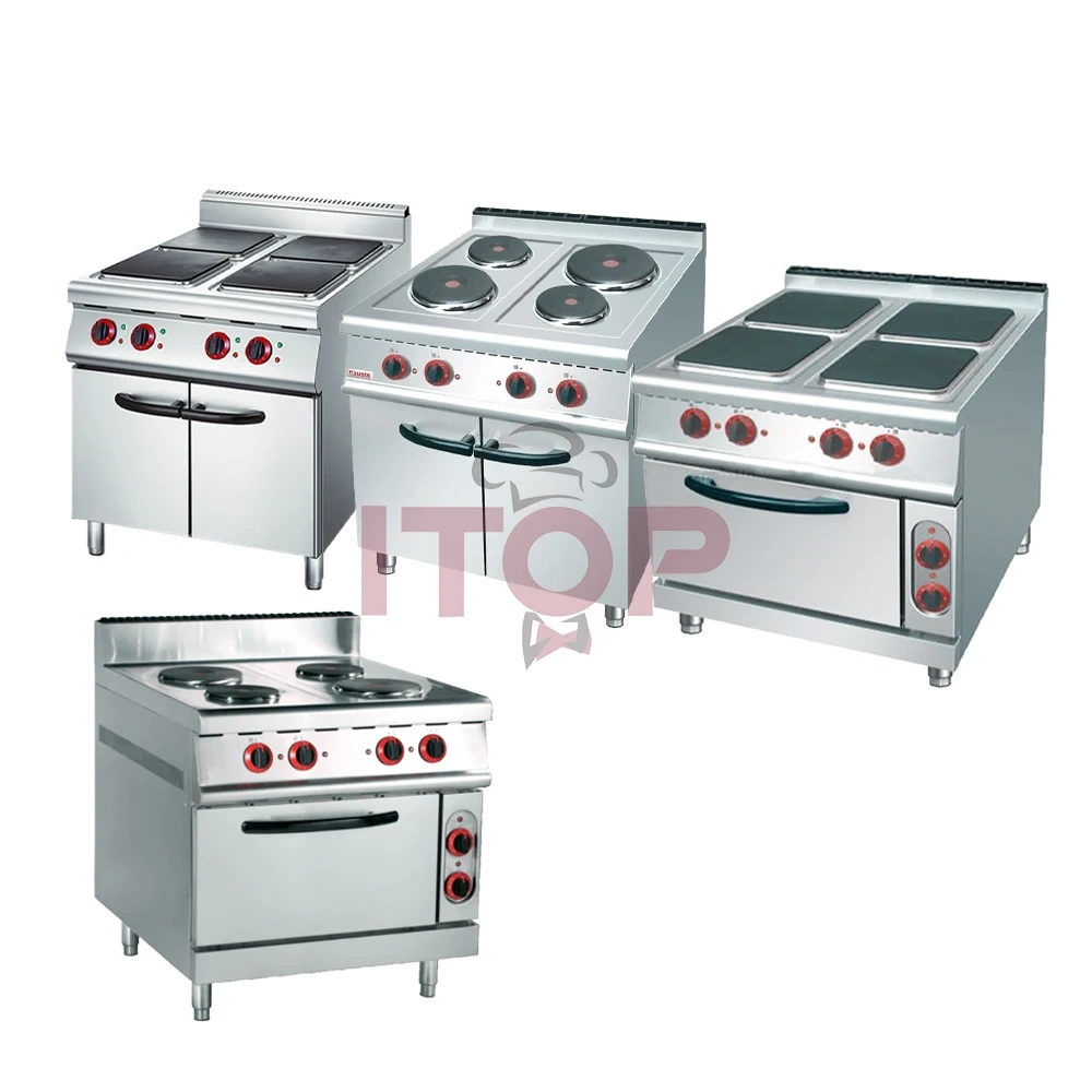 Professional Kitchen Equipment Electric 4 Round Cooking Stove With Cabinet Combination Cookers With 4 Hot Plate
