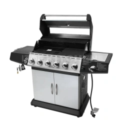 304 Stainless Steel 6+1 Burners Outdoor Gas Grill Commercial Gas Barbecue Trolley Smokeless Bbq Grill Machine