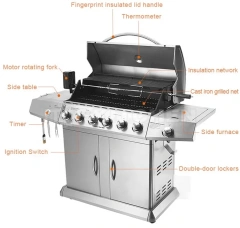 Family Day 7 Burners Commercial Gas Grill Machine Europe USA Style Stainless Steel Liquid Propane Gas BBQ Trolley
