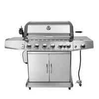 304 Stainless Steel 6+1 Burners Outdoor Gas Grill Commercial Gas Barbecue Trolley Smokeless Bbq Grill Machine