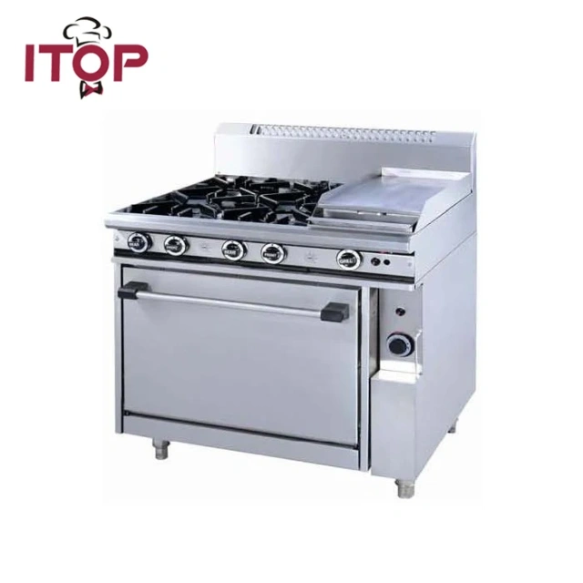 Commercial Kitchen Equipment Gas Range With Griddle And Under Oven Gas Cooker 6 Burners