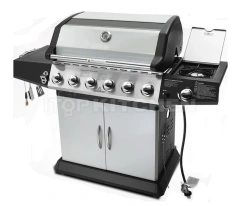 304 Stainless Steel 6+1 Burners Outdoor Gas Grill Commercial Gas Barbecue Trolley Smokeless Bbq Grill Machine