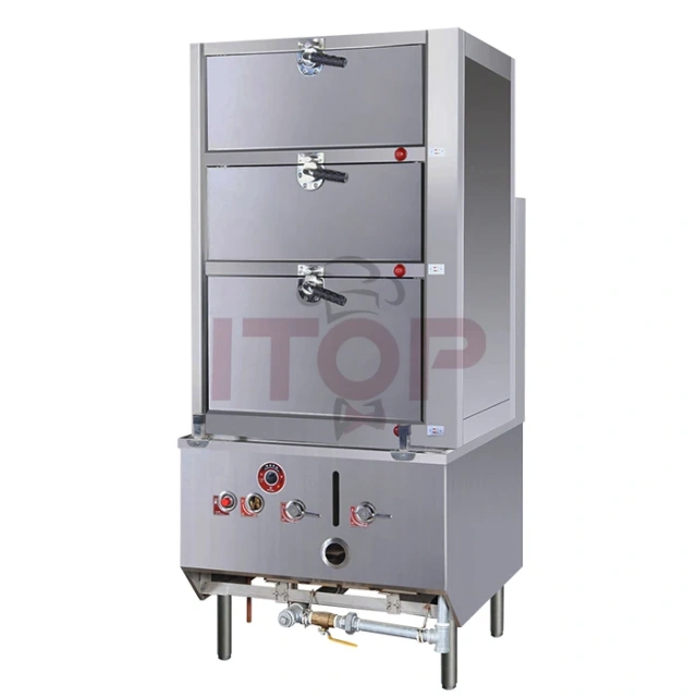 3 Drawer Gas Hot Seafood Steaming Cabinet Steamed Soup Steamed  Buns Stainless Steel Steaming Cabinet