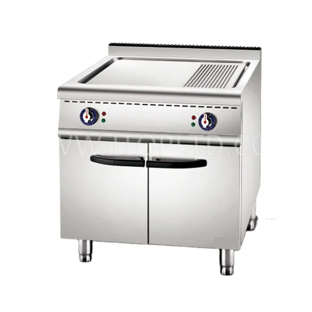 Commercial Freestanding Grill Griddle BBQ Stainless Steel Flat Grooved Top Barbecue Electric Griddle With Cabinet
