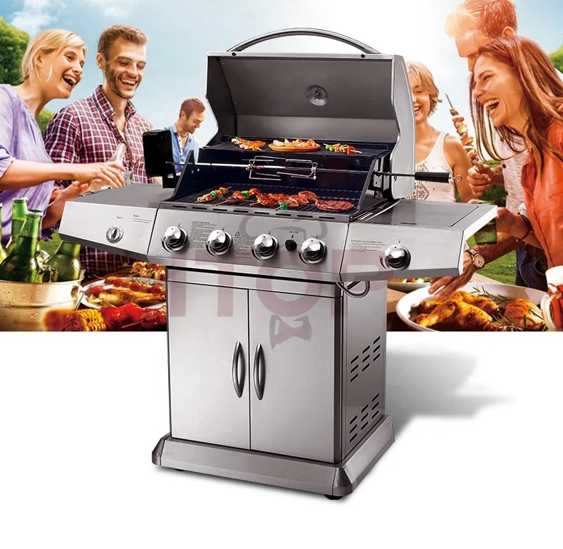 5 Burners Induction BBQ Outdoor Grill For Party Full Stainless Garden Bbq Gas Grill Party BBQ machine with Trolley
