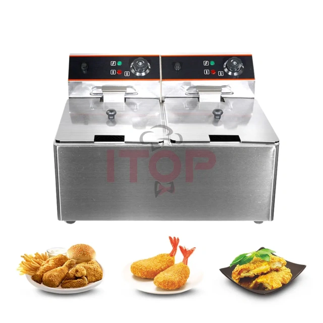 Factory Stainless Steel Electrical Commercial Double Tanks 6L+6L Electric Deep Fryer