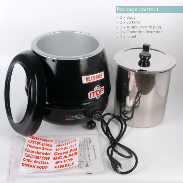 Commercial Soup Kettle With Hinged Lid And Detachable Stainless Steel Insert Pot For Restaurant 10.5 Quarts