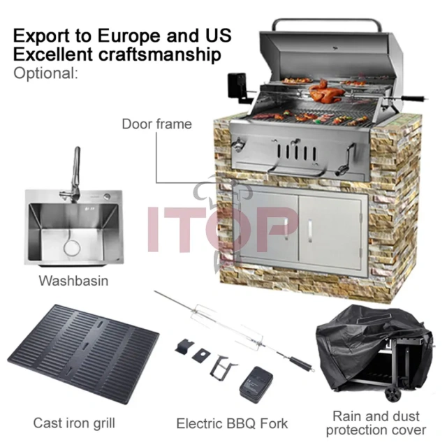 Large Outdoor Portable Camping Tabletop Full 304 Stainless Steel Built-in Charcoal Grill Bbq Gas Grills Family Barbecue Grill