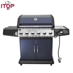 304 Stainless Steel 6+1 Burners Outdoor Gas Grill Commercial Gas Barbecue Trolley Smokeless Bbq Grill Machine