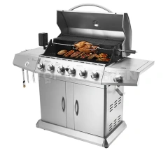Family Day 7 Burners Commercial Gas Grill Machine Europe USA Style Stainless Steel Liquid Propane Gas BBQ Trolley