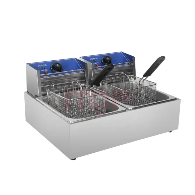 Tabletop Industrial Deep Fryer 2 Tanks 8L+8L 5kw Restaurant Chips Fryer Electric Commercial Frying Machine