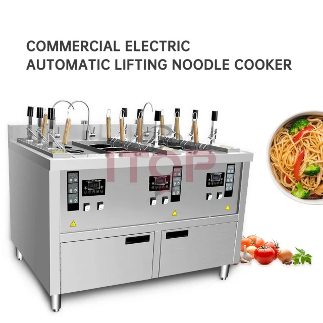 Digital Timing 9 Heads Automatic Lift-up Gas Noodle Cooker Pasta Cooking Machine
