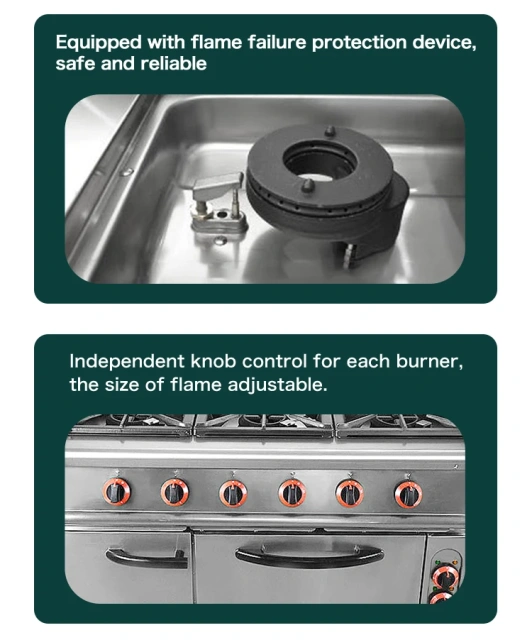 6 Burners Heavy Duty Commercial Hotel Cooking Equipment Gas Range Stove With Gas Oven