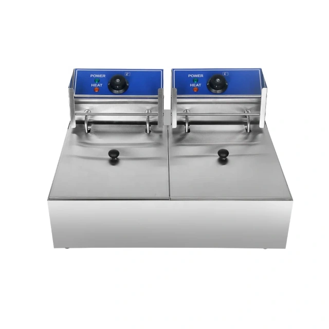 Tabletop Industrial Deep Fryer 2 Tanks 8L+8L 5kw Restaurant Chips Fryer Electric Commercial Frying Machine
