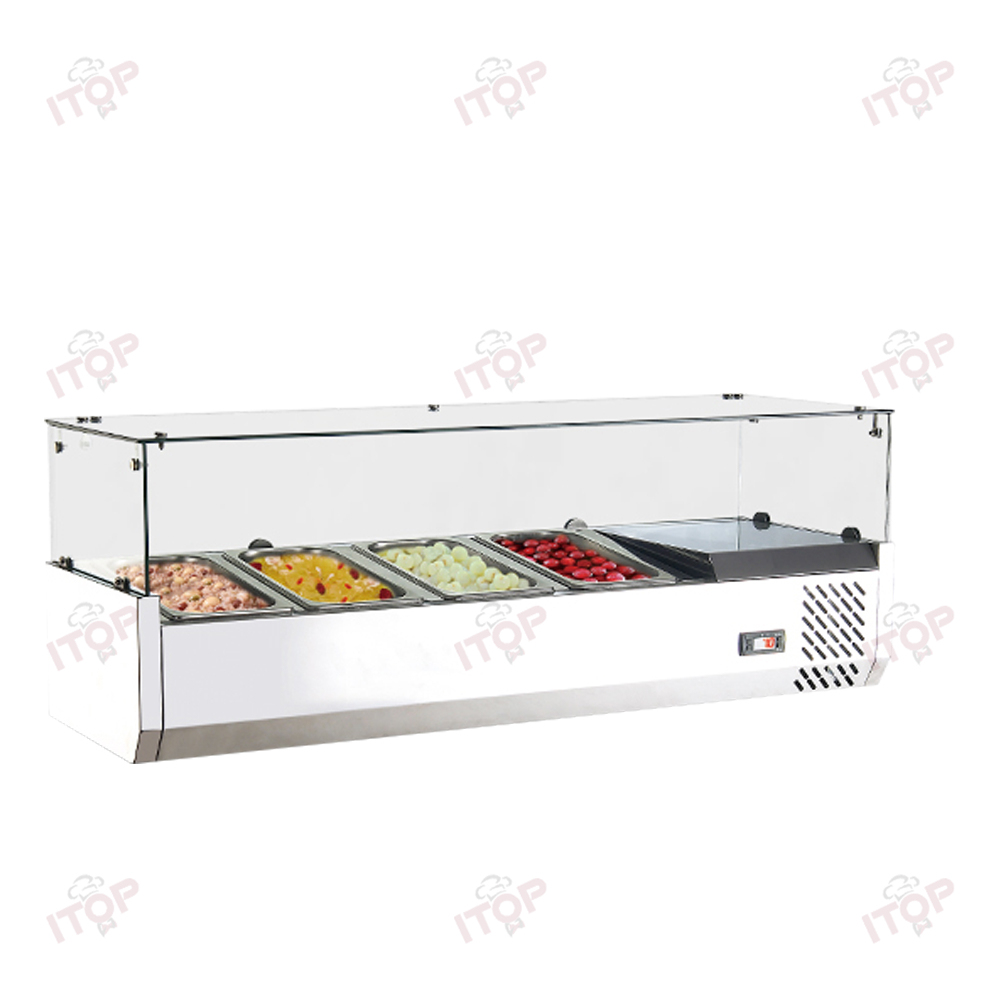 4 Pans Glass Salad Showcase Bakery Fruit Refrigerated Display Vegetable Display Refrigerator Cabinet