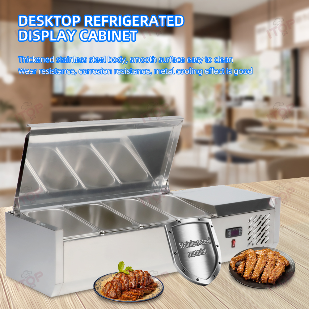 Direct Cooling 4/5/7 GN Pans Restaurant Commercial Stainless Steel Refrigerator Counter Salad Bar Cooler Equipment