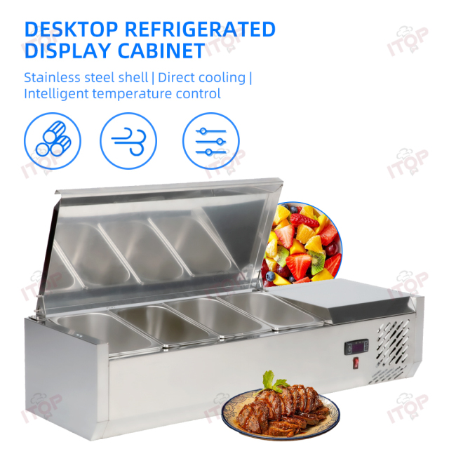 Direct Cooling 4/5/7 GN Pans Restaurant Commercial Stainless Steel Refrigerator Counter Salad Bar Cooler Equipment