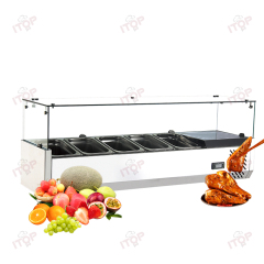5 Pans Pizza Salad Bar Display Showcase Sandwich Prep-table Refrigerator Counter Top Commercial Stainless Steel Counter Freezer