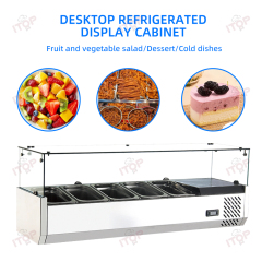 5 Pans Pizza Salad Bar Display Showcase Sandwich Prep-table Refrigerator Counter Top Commercial Stainless Steel Counter Freezer