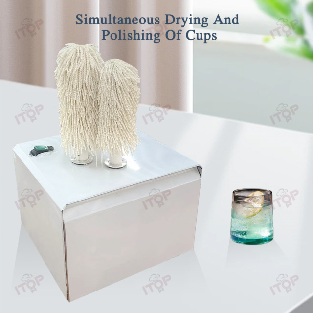 Wholesale Restaurant Cafe Used 2 Brushes Glassware Polishing Machine Auto Cup Cup Polisher Automatic Cup Wiper
