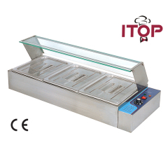 3 Pans Stainless Steel Electric Bain Marie With Tempered Glass Cover Display For Elegant Food Presentation In Restaurants