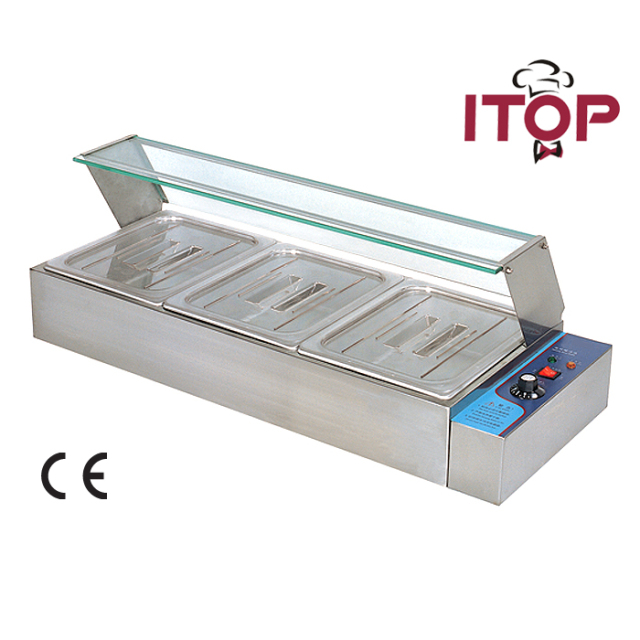 3 Pans Stainless Steel Electric Bain Marie With Tempered Glass Cover Display For Elegant Food Presentation In Restaurants