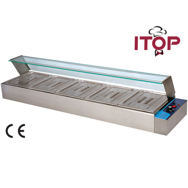 5 GN Pans Restaurant Buffet Electric Food Steam Warmer Counter Showcase Bain Marie Table Counter Top With Glass Cover