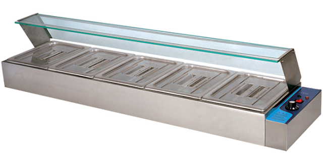 5 GN Pans Restaurant Buffet Electric Food Steam Warmer Counter Showcase Bain Marie Table Counter Top With Glass Cover