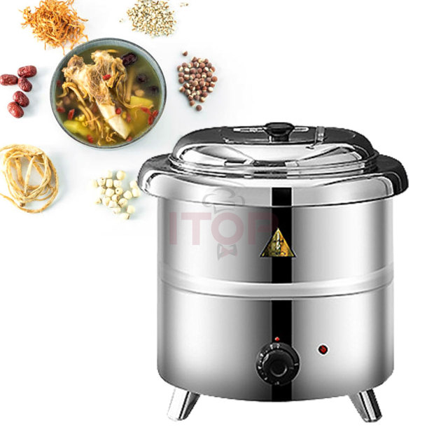 110v 220v 10L 13L Deluxe Electric Heating Round Countertop Soup Warmer With Thermostatic Controls Soup Kettle