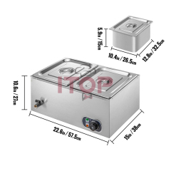 Stainless Steel 2 GN Pans Electrical Table Top Buffet Bain-marie Pot Food Warmer For Restaurant Buffet